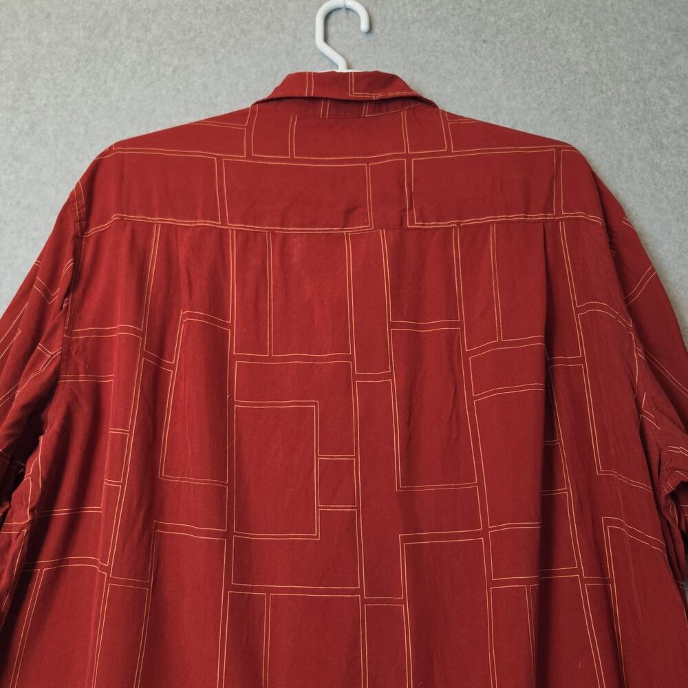 George Foreman 100% Silk Red Geometric SS Casual Button Up Shirt Men's 3XT - Picture 7 of 12